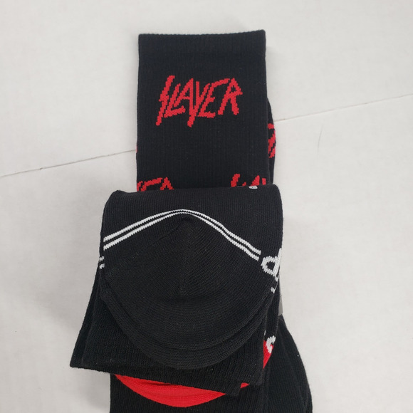 Perri's Socks Slayer Crew Socks 3-Pair Mens 7-12 Licensed Black Red Goth Metal - Picture 8 of 10
